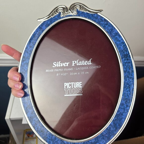 Picture This Silver Plated Brass Photo Frame Lacquer Coated Blue Silver NWT - Picture 5 of 5